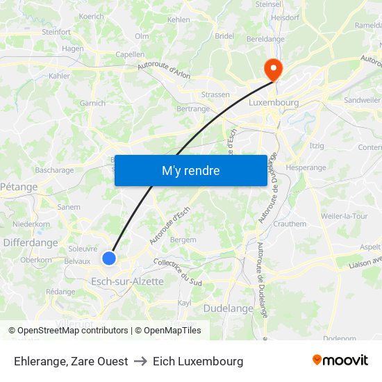 Ehlerange, Zare Ouest to Eich Luxembourg map