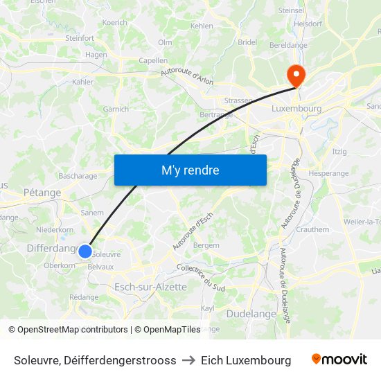 Soleuvre, Déifferdengerstrooss to Eich Luxembourg map