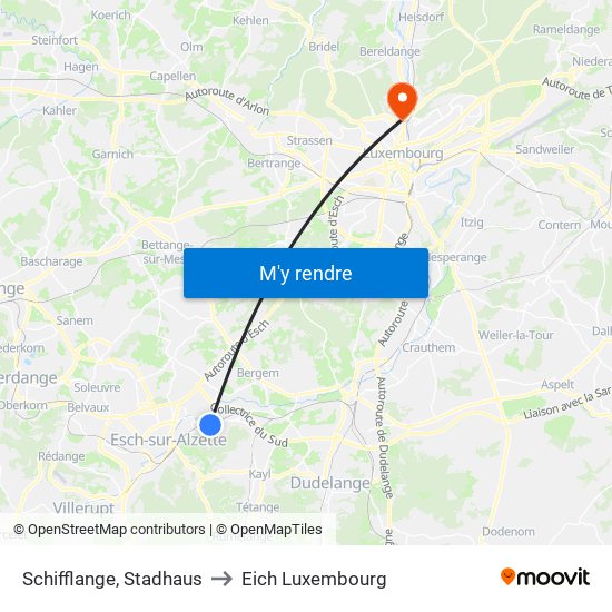 Schifflange, Stadhaus to Eich Luxembourg map