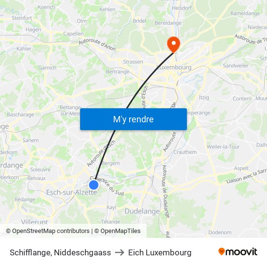 Schifflange, Niddeschgaass to Eich Luxembourg map