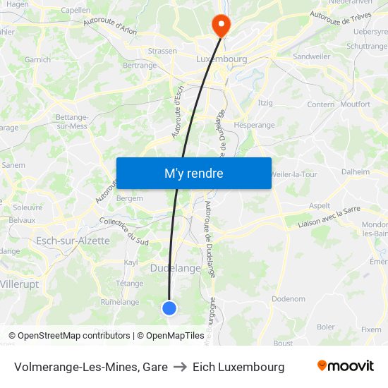 Volmerange-Les-Mines, Gare to Eich Luxembourg map