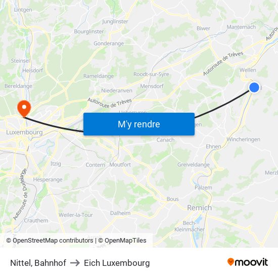Nittel, Bahnhof to Eich Luxembourg map