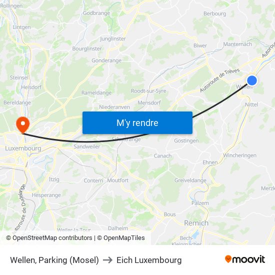 Wellen, Parking (Mosel) to Eich Luxembourg map