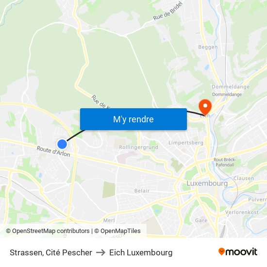 Strassen, Cité Pescher to Eich Luxembourg map