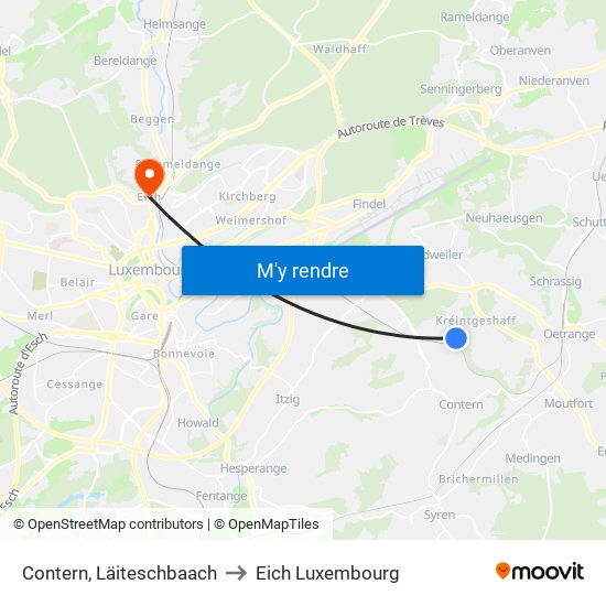 Contern, Läiteschbaach to Eich Luxembourg map
