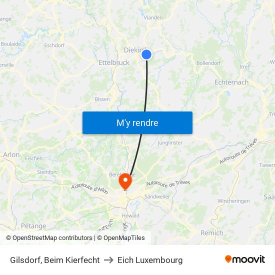 Gilsdorf, Beim Kierfecht to Eich Luxembourg map