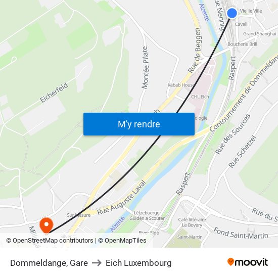 Dommeldange, Gare to Eich Luxembourg map