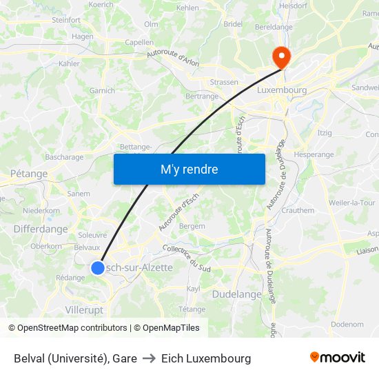 Belval (Université), Gare to Eich Luxembourg map