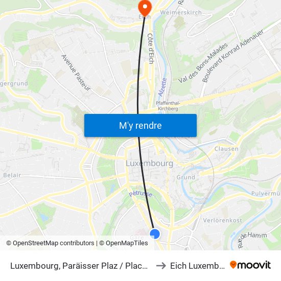 Luxembourg, Paräisser Plaz / Place De Paris to Eich Luxembourg map