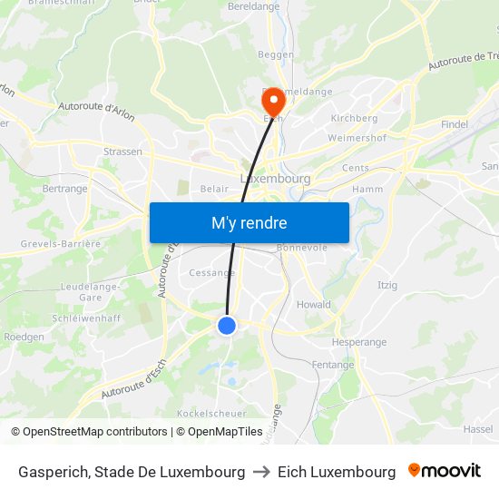Gasperich, Stade De Luxembourg to Eich Luxembourg map
