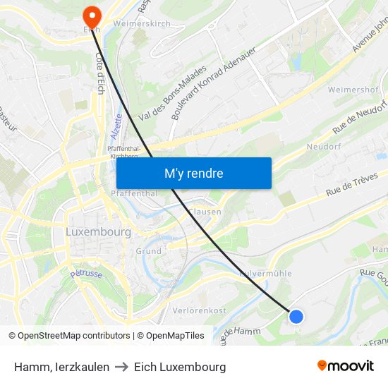 Hamm, Ierzkaulen to Eich Luxembourg map