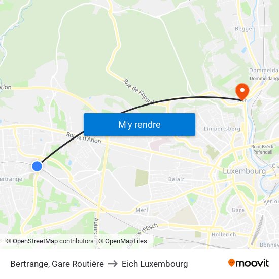 Bertrange, Gare Routière to Eich Luxembourg map