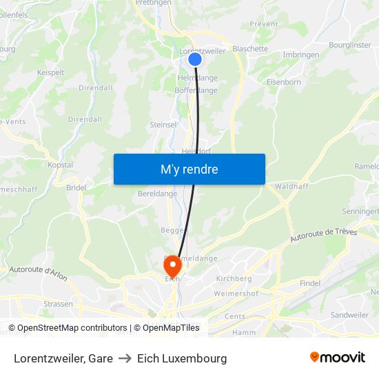 Lorentzweiler, Gare to Eich Luxembourg map