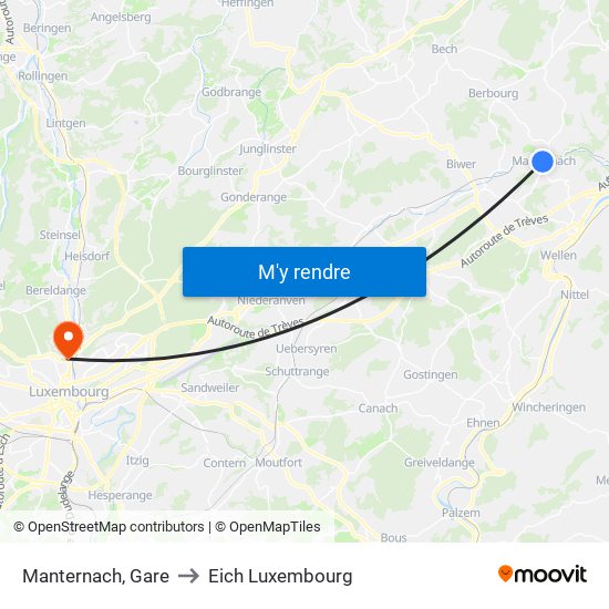 Manternach, Gare to Eich Luxembourg map