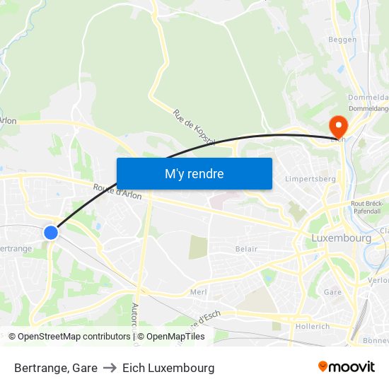 Bertrange, Gare to Eich Luxembourg map