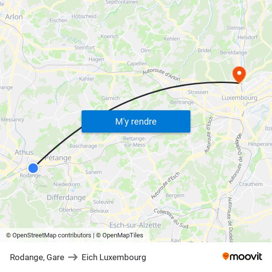 Rodange, Gare to Eich Luxembourg map