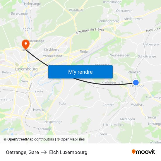 Oetrange, Gare to Eich Luxembourg map