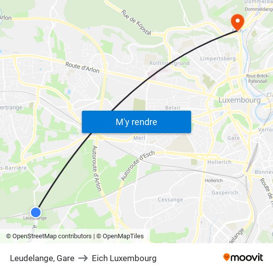 Leudelange, Gare to Eich Luxembourg map