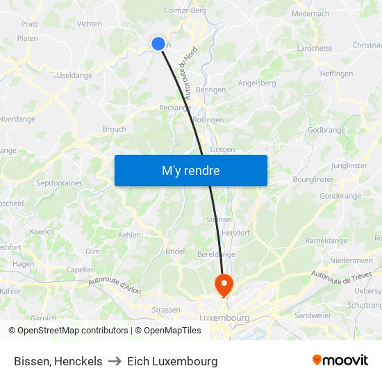 Bissen, Henckels to Eich Luxembourg map