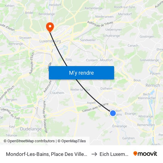 Mondorf-Les-Bains, Place Des Villes Jumelées to Eich Luxembourg map