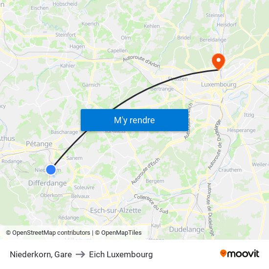 Niederkorn, Gare to Eich Luxembourg map