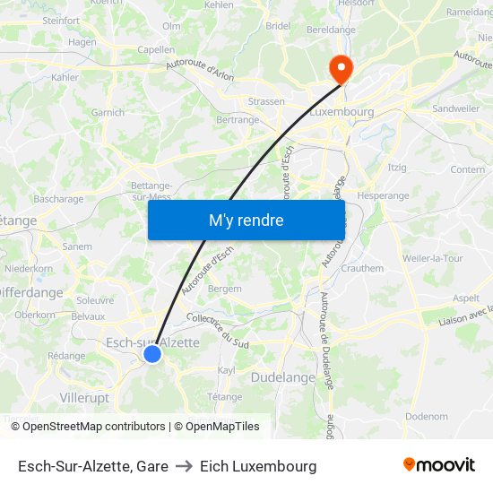 Esch-Sur-Alzette, Gare to Eich Luxembourg map