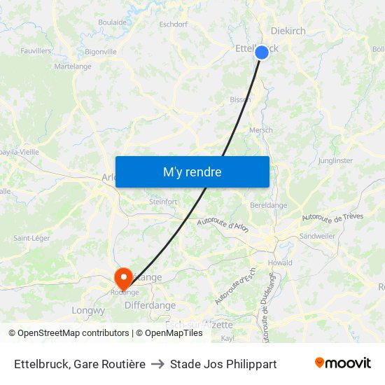 Ettelbruck, Gare Routière to Stade Jos Philippart map