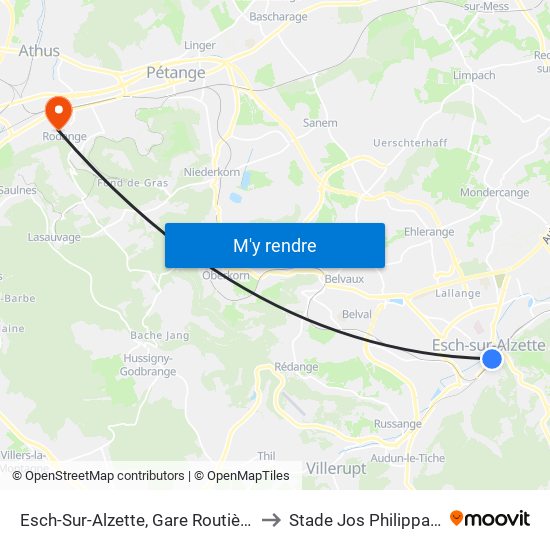 Esch-Sur-Alzette, Gare Routière to Stade Jos Philippart map