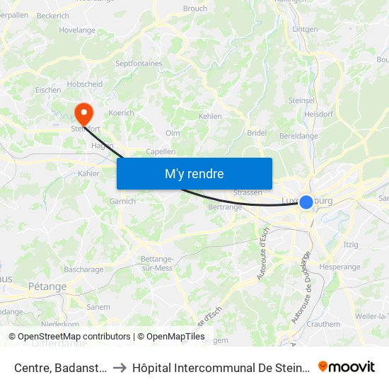 Centre, Badanstalt to Hôpital Intercommunal De Steinfort map
