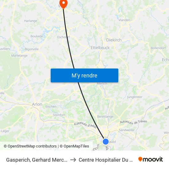 Gasperich, Gerhard Mercator to Centre Hospitalier Du Nord map