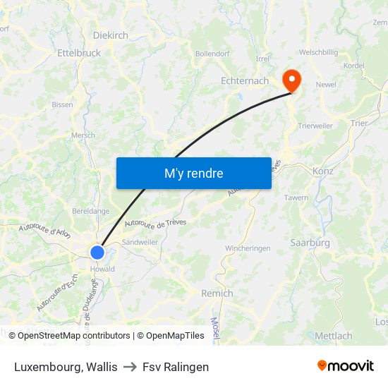 Luxembourg, Wallis to Fsv Ralingen map