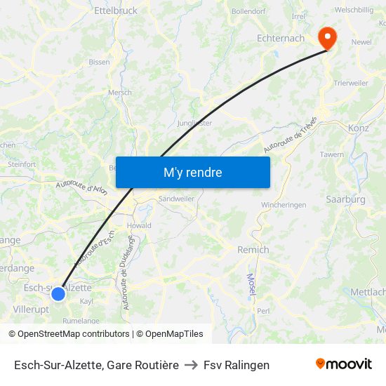 Esch-Sur-Alzette, Gare Routière to Fsv Ralingen map