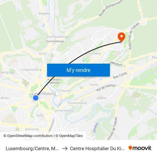 Luxembourg/Centre, Monterey to Centre Hospitalier Du Kirchberg map