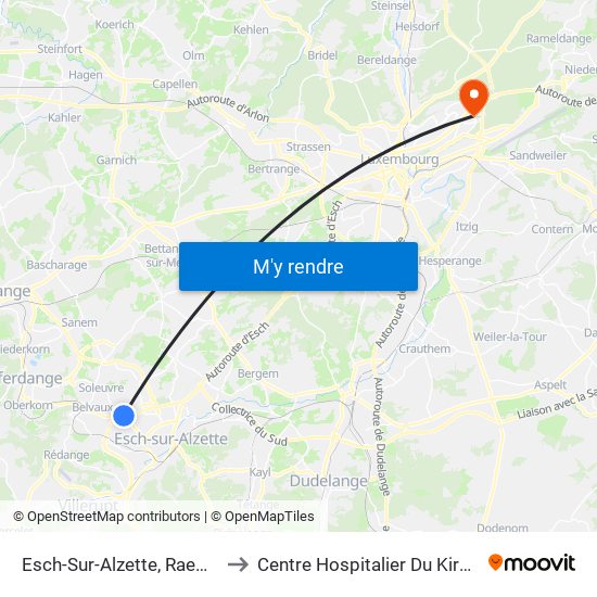 Esch-Sur-Alzette, Raemerich to Centre Hospitalier Du Kirchberg map