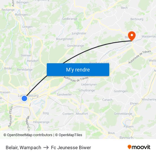 Belair, Wampach to Fc Jeunesse Biwer map