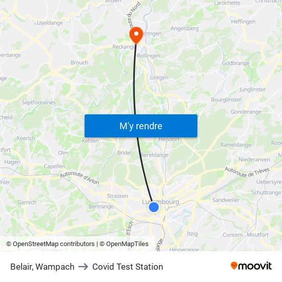 Belair, Wampach to Covid Test Station map