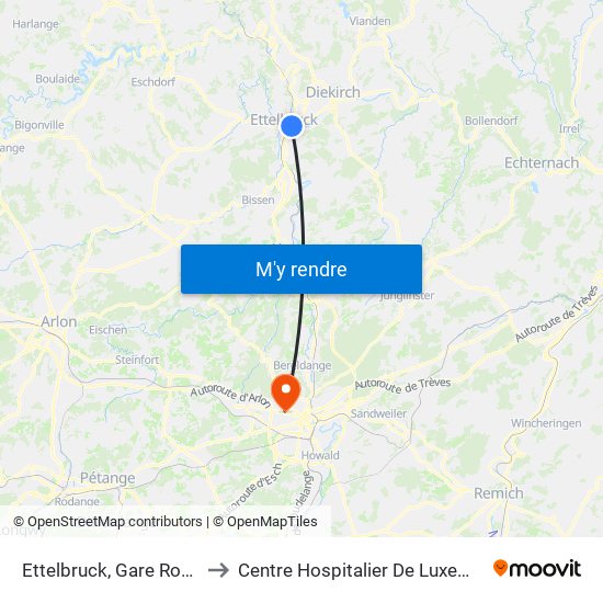 Ettelbruck, Gare Routière to Centre Hospitalier De Luxembourg map