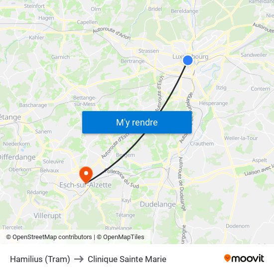 Hamilius (Tram) to Clinique Sainte Marie map