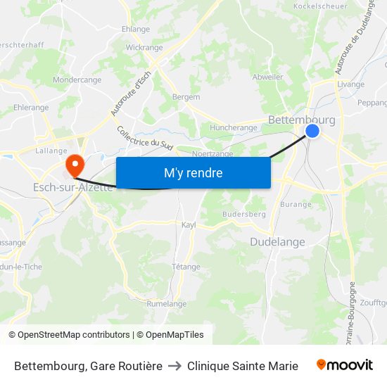 Bettembourg, Gare Routière to Clinique Sainte Marie map