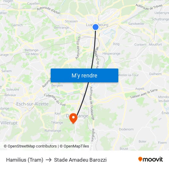 Hamilius (Tram) to Stade Amadeu Barozzi map