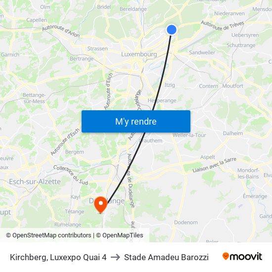 Kirchberg, Luxexpo Quai 4 to Stade Amadeu Barozzi map