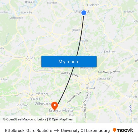 Ettelbruck, Gare Routière to University Of Luxembourg map