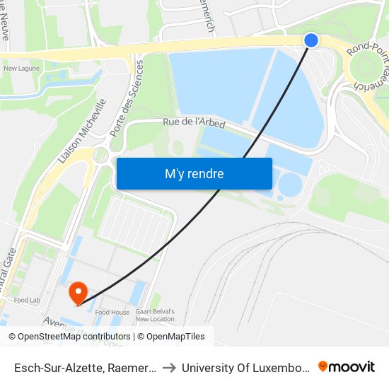 Esch-Sur-Alzette, Raemerich to University Of Luxembourg map