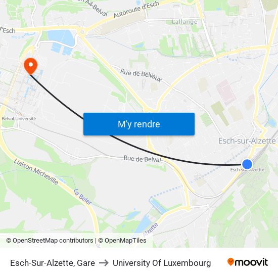 Esch-Sur-Alzette, Gare to University Of Luxembourg map