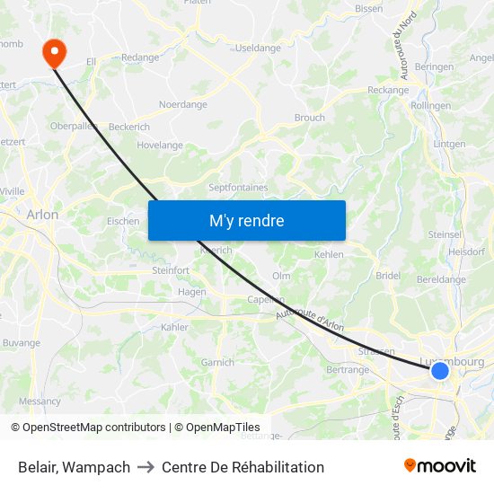 Belair, Wampach to Centre De Réhabilitation map