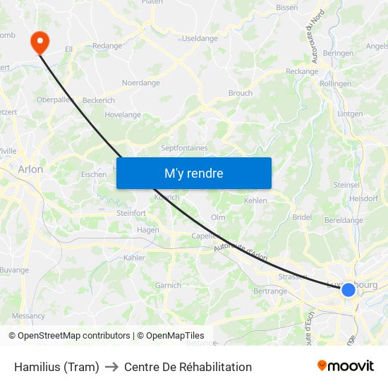 Hamilius (Tram) to Centre De Réhabilitation map