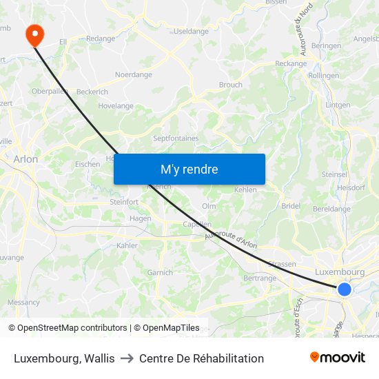 Luxembourg, Wallis to Centre De Réhabilitation map