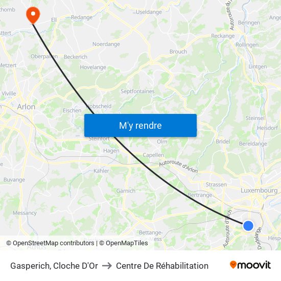 Gasperich, Cloche D'Or to Centre De Réhabilitation map