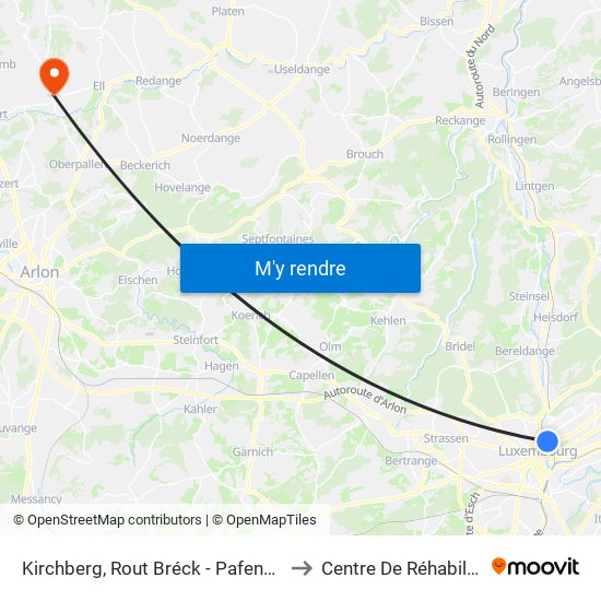 Kirchberg, Rout Bréck - Pafendall (Bus) to Centre De Réhabilitation map