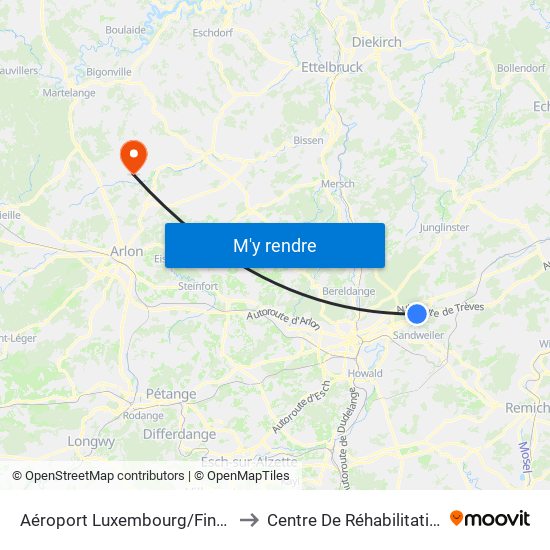 Aéroport Luxembourg/Findel to Centre De Réhabilitation map